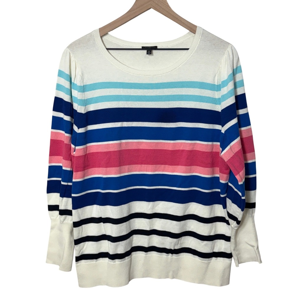 Talbots Plus Striped Sweater 1X Multicolor Spring‎ Preppy Puff Sleeve Colorful
